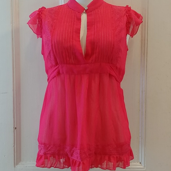 River Island UK Keyhole Tie Waist Blouse - Picture 2 of 7